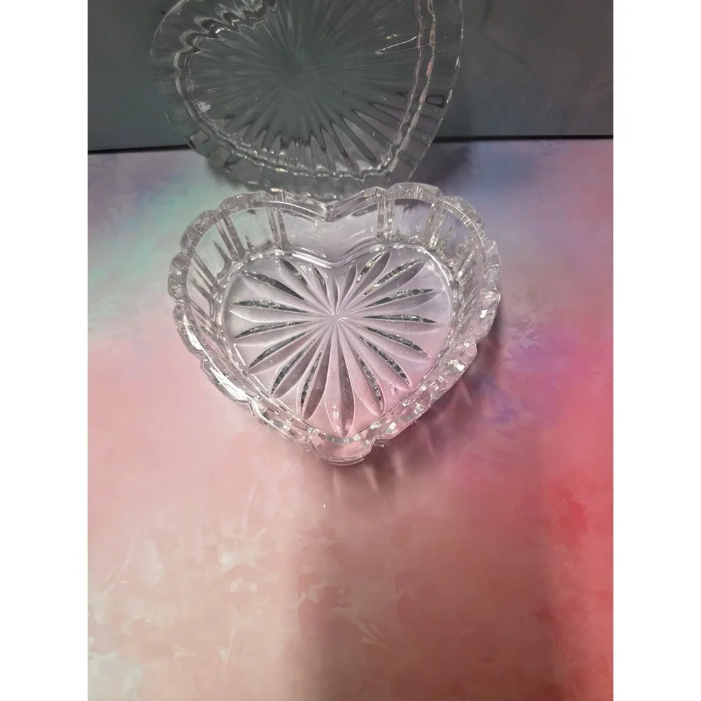 Crystal Glass Trinket Box Jewelry Decorative Jar Display Heart Shaped W/lid